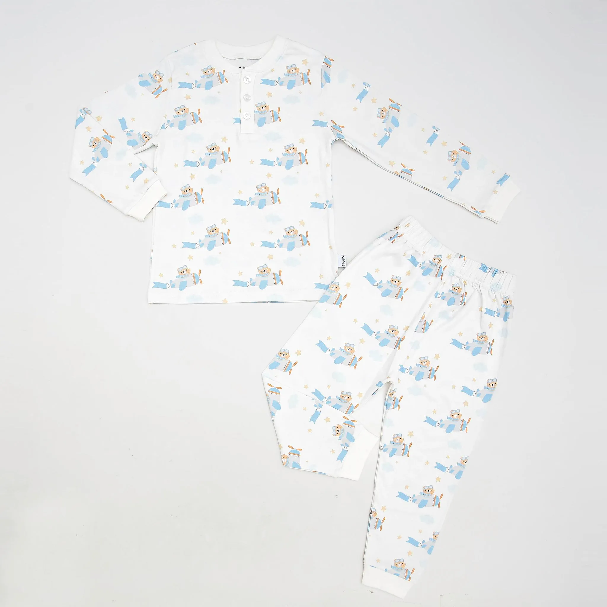 Organic Cotton Two Piece Pajama Teddy Bear In Plane