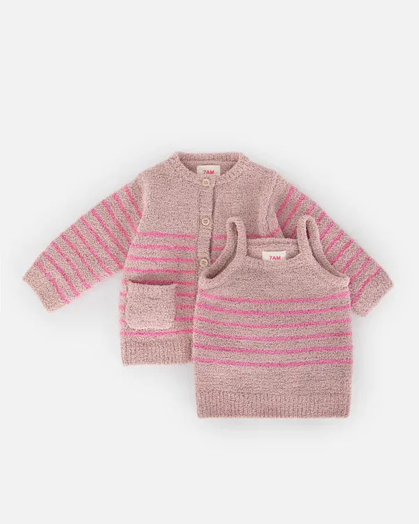 Pink Stripe Camisole and Cardigan Set