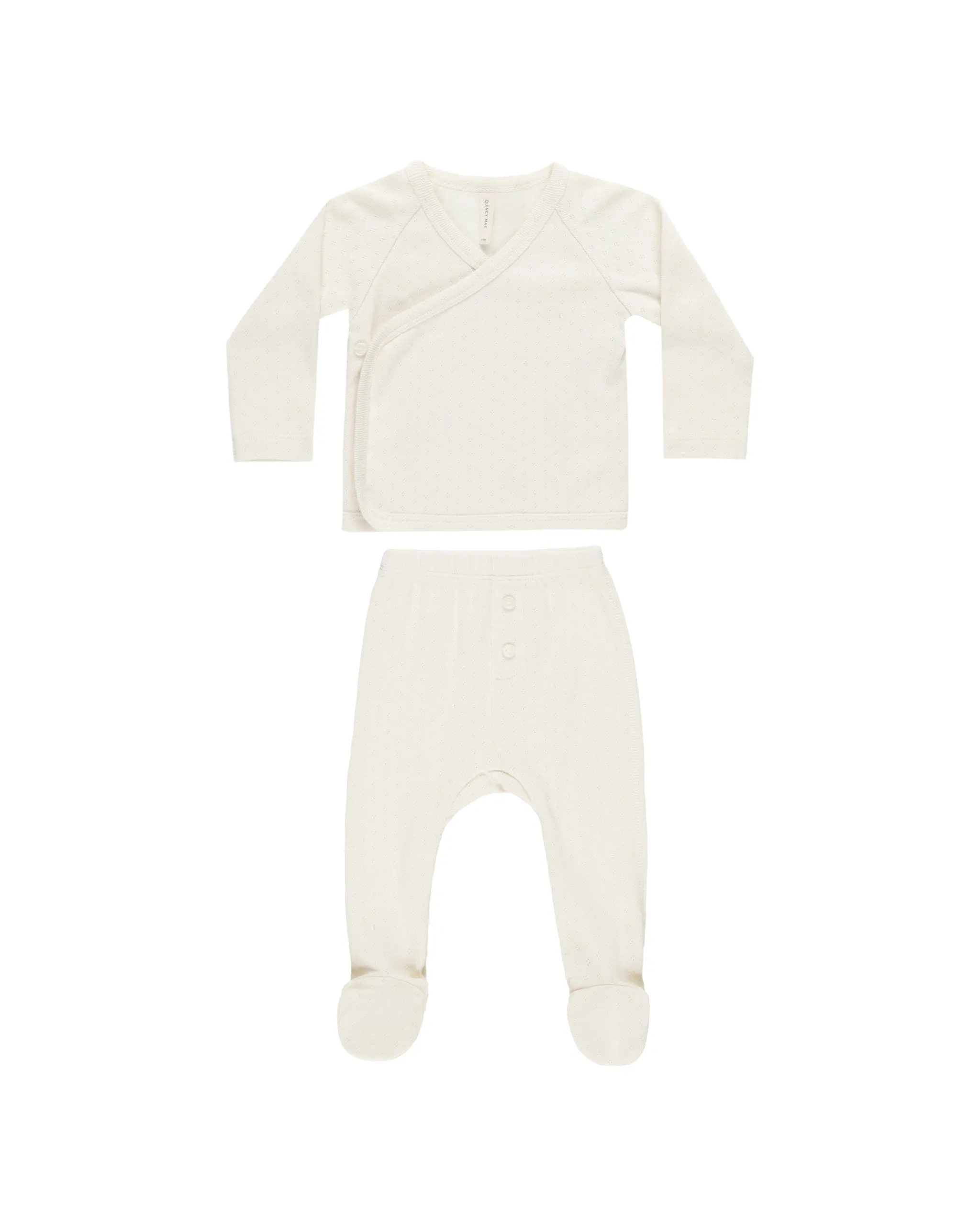 Pointelle Ivory Wrap Top and Pant Set
