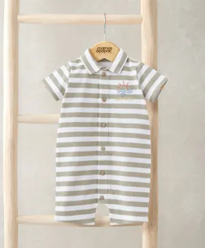 Short Sleeve Striped Embroidered Romper
