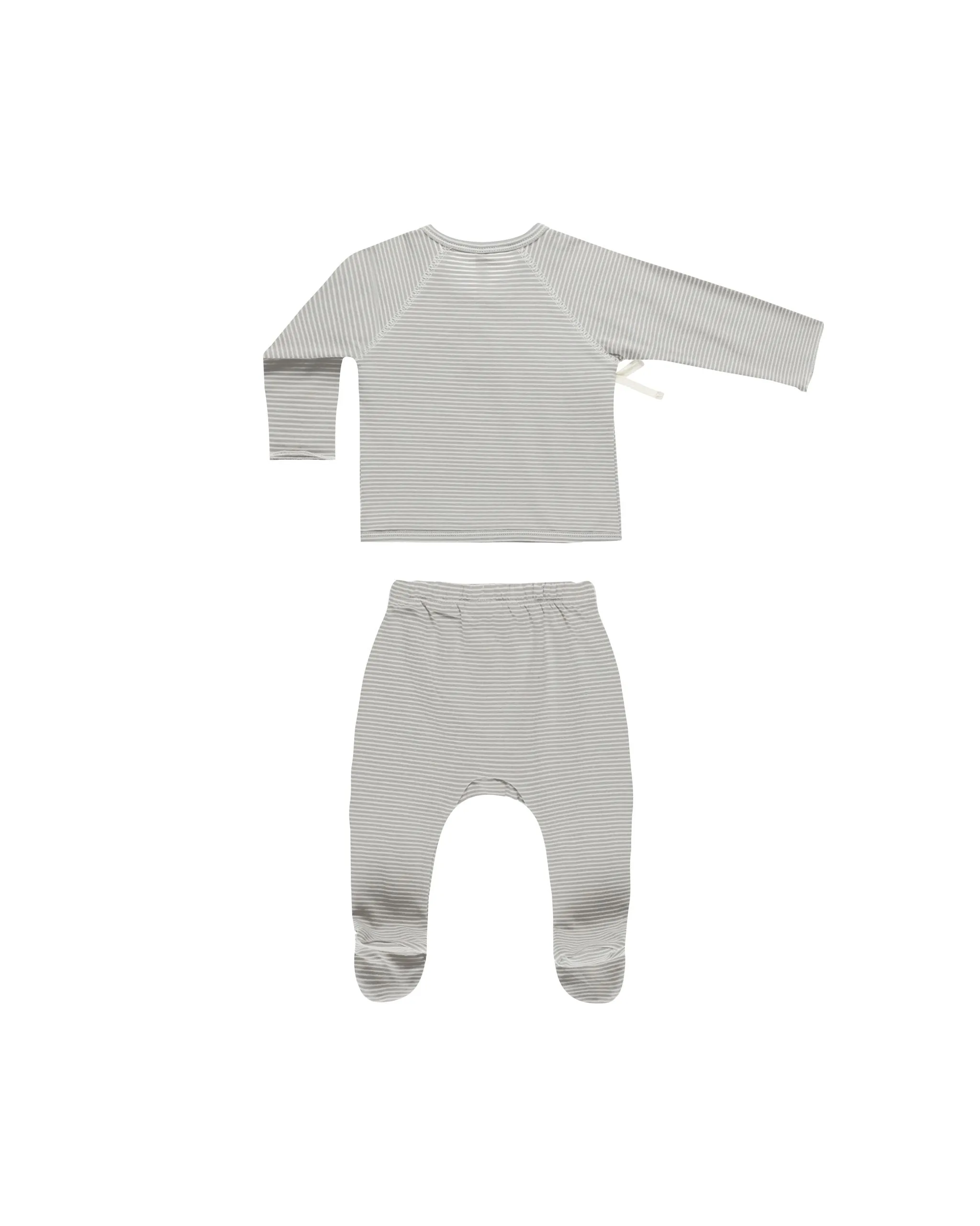 Wrap Top   Footed Pant Set || Blue Micro Stripe