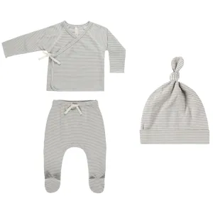 Wrap Top   Footed Pant Set || Blue Micro Stripe