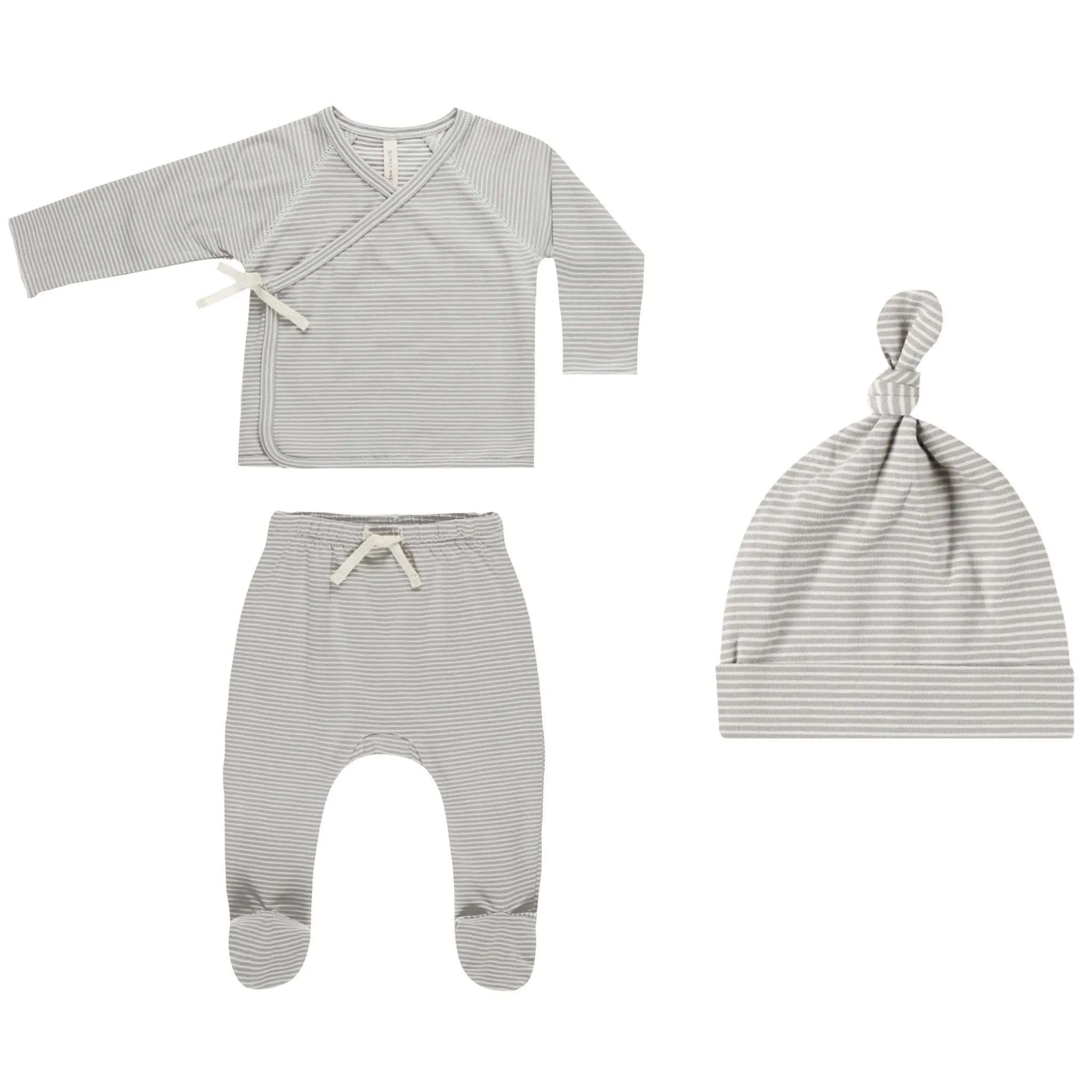 Wrap Top   Footed Pant Set || Blue Micro Stripe